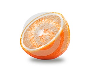 Macro photo of whole fruit orange and slice isolated on white background with shadows