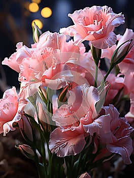 A macro photograph of Pink Lisianthus, octane render, cinematic, volumetric lighting, shot on IMAX 70mm, high contrast.Generative