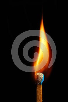 Macro photography of blue matchstick is starting to flame