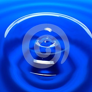 Macro photography of a blue water drop / ink drops splash and ripples, wet, conceptual for environmental, conservation, droug