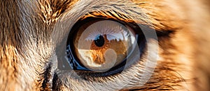Macro photography of a Carnivores eye showing reflection of a tree