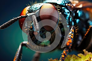Macro Photography of Colorful Fly. Generative AI