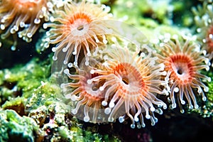 macro photography of a coral polyp spawning
