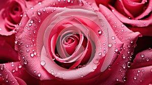 Macro Photography, Crystal Clear Dewdrops on Pink Rose Petals - Nature\'s Beauty