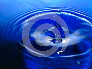 Macro photography of a dark blue water drop / ink drops splash and ripples, wet, conceptual for environmental, conservation, droug