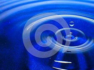 Macro photography of a dark blue water drop / ink drops splash and ripples, wet, conceptual for environmental, conservation, droug