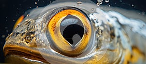 Macro photography of a fishs eye underwater, closeup detail