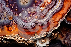 Macro photography of intricate patterns in a slice of agate