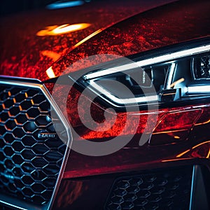 Macro photography of the led lights of an Audi RS7, Generative AI