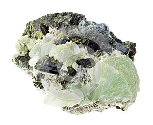 Prehnite rough stones in Epidote matrix on white photo