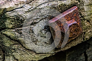 Detail wood and bolt of old railway sleepers