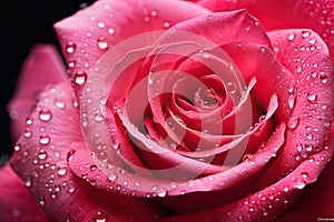Macro photography of a vibrant pink rose petal with dewdrops