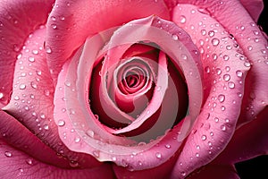 Macro photography of a vibrant pink rose petal with dewdrops