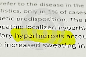 Macro photography of the word hyperhidrosis