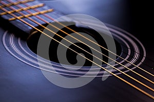 Macro picture of black guitar strings