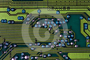 Macro picture of green printed circuit board - PCB