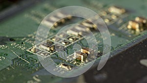 Macro picture of green printed circuit board - PCB