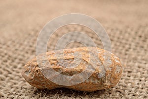 Macro picture of a peanut in a shell on a jute background