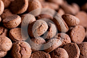 A macro portrait of a delicious dutch treat called pepernoten. Pepper nuts are a traditional cookie during holidays and saint