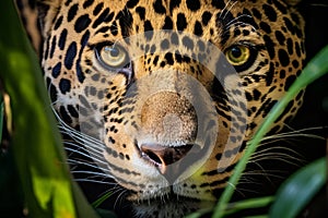 Macro portrait of a jaguar in Guiana