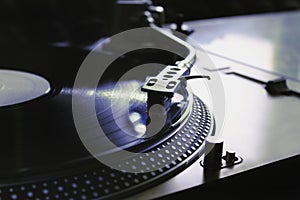 Macro of a professional DJ record player. Concept: Music, DJ, hobby, passion