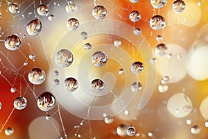 Macro raindrop pattern on spider web with soft bokeh effect