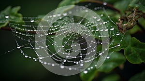 macro of raindrops on spider web