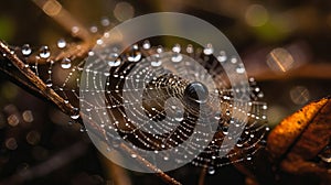 macro of raindrops on spider web