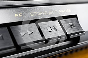 Macro Of A Rectangular Stop / Eject Button Of An Old Hifi Stereo Audio System