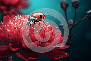 Macro red ladybug daisy