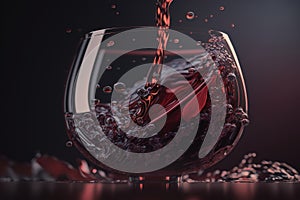 Macro red wine on black background, abstract splashing. AI Generation