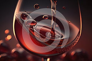 Macro red wine on black background, abstract splashing. AI Generation