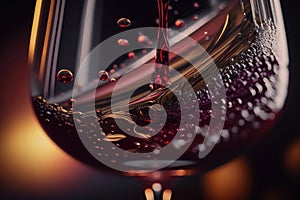 Macro red wine on black background, abstract splashing. AI Generation