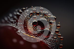 Macro red wine on black background, abstract splashing. AI Generation