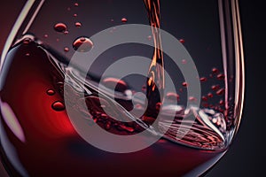 Macro red wine on black background, abstract splashing. AI Generation