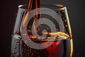 Macro red wine on black background, abstract splashing. AI Generation