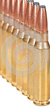 Macro of rifle bullets in a row