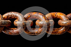 Macro of rusty chain isolated on black background photo