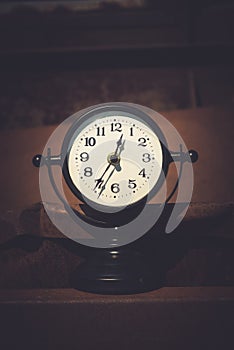 Macro rusty metal parts and old broken clock in sunday flea market