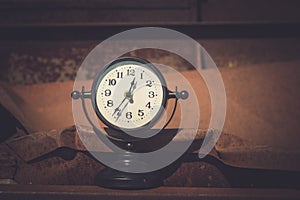 Macro rusty metal parts and old broken clock in sunday flea market