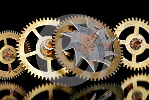 Macro of rusty old clock gears