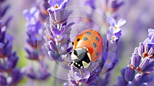 Macro of seven spot ladybug on lavender flower