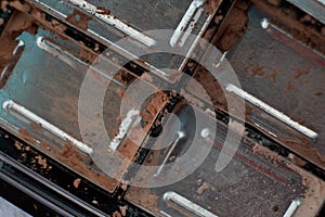 Macro shooting broken browneye shadows. texture of scattered cosmetics