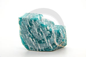 macro shooting of collection natural rock - amazonite green microcline feldspar mineral stone isolated on white background