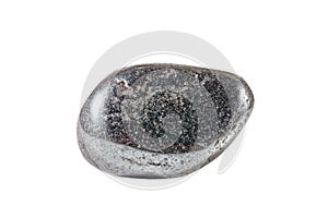 Macro shooting of natural gemstone. Raw mineral hematite, Brazil. Isolated object on a white background.