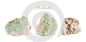 Macro shooting of natural gemstone. The raw mineral is prehnite. Isolated object on a white background. photo