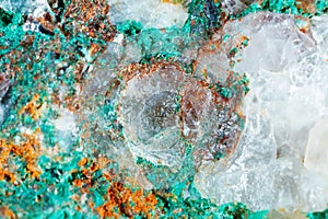 Macro shooting of natural gemstone. Texture of mineral of malachite. Abstract background.