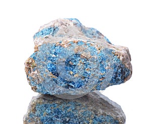 Macro shooting of natural mineral rock specimen - apatite, stone on an isolated white background