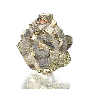 Macro shooting of natural mineral rock specimen - pirite,stone on an isolated white background