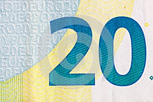 Macro shot of 20 EURO banknote detail